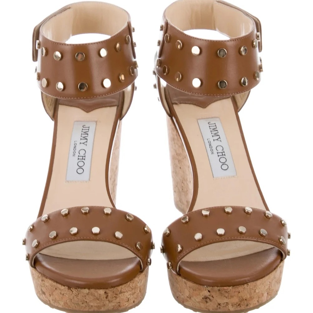 Jimmy Choo Brown Studded Wedge Sandals